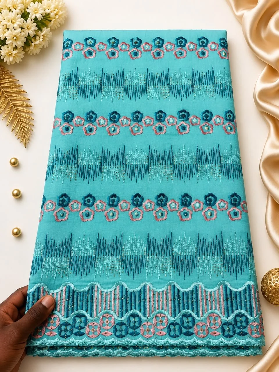 Brodé floral – Turquoise